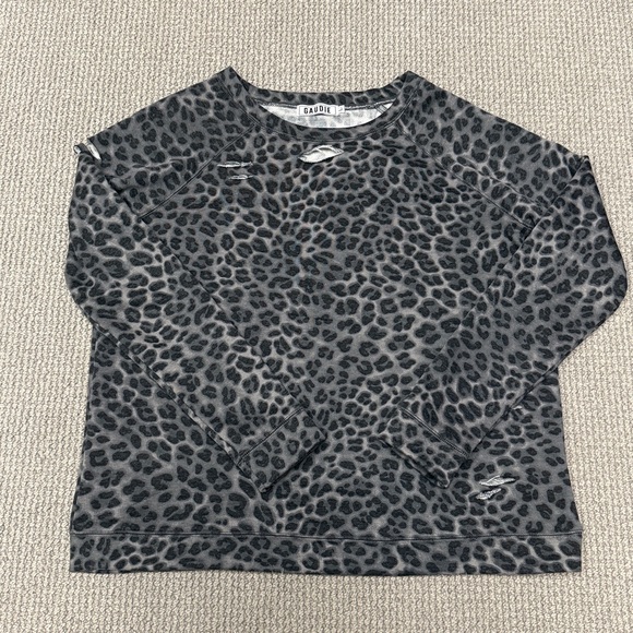 Black and Gray Distressed Cheetah Print Sweatshirt, Size Large - Picture 8 of 10